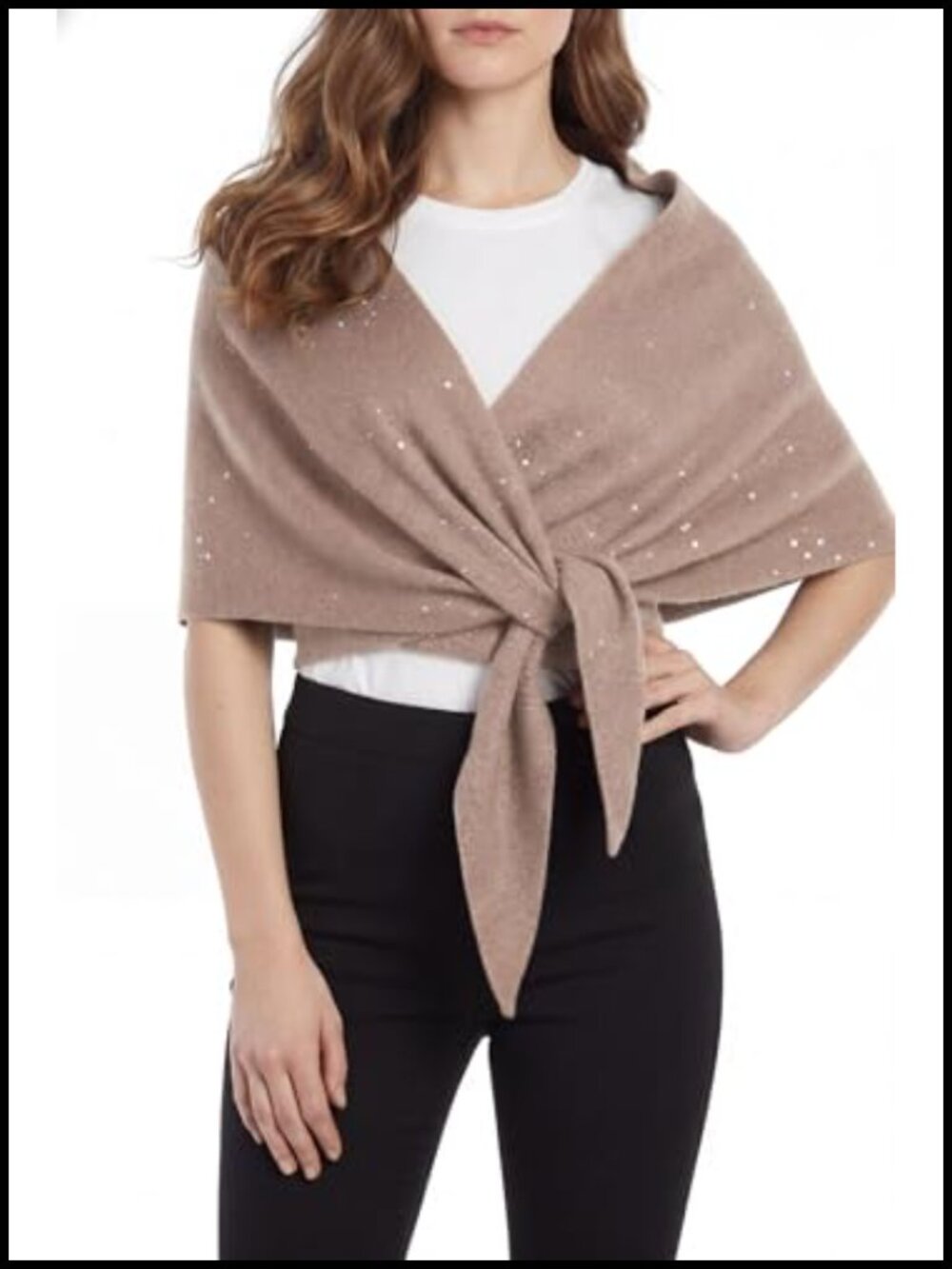 Women Sequin Shawl Wrap Triangle Poncho Wool Blend Capelet